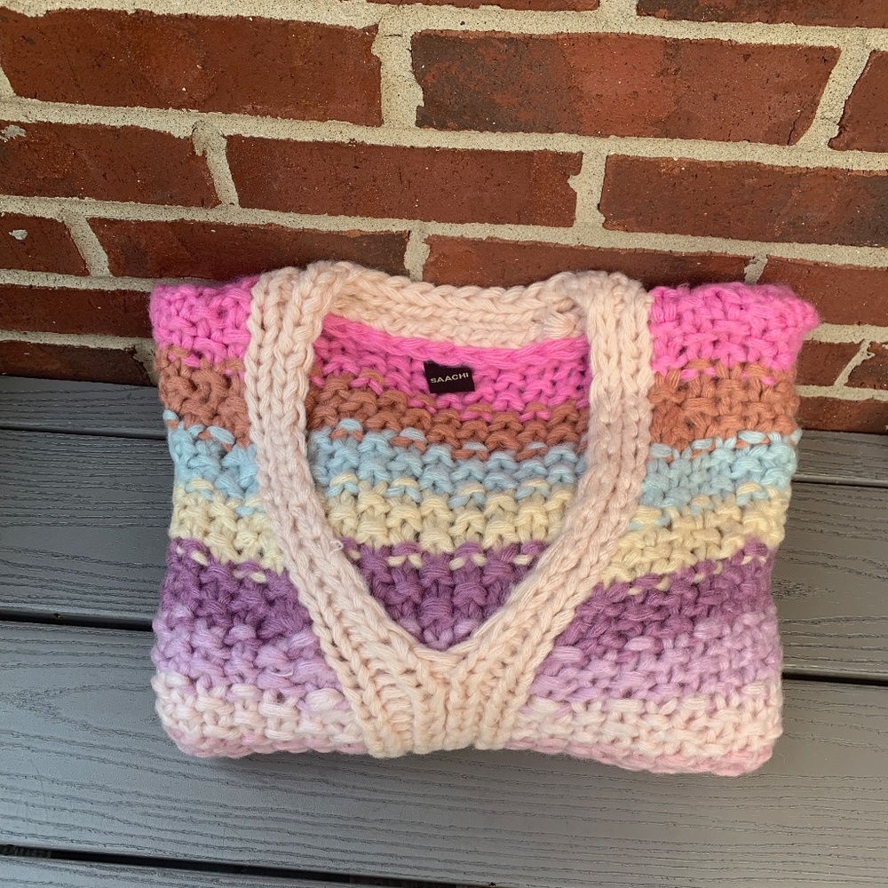 Saachi Rainbow Stripe Reversible Sweater